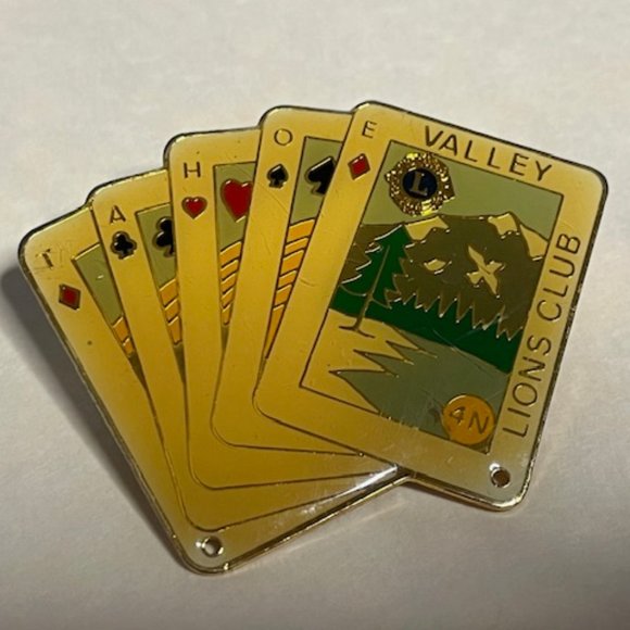 Tahoe Valley Lions Club Playing Cards Hat Lapel Tack Pin 2.5"x 2" - Picture 1 of 10